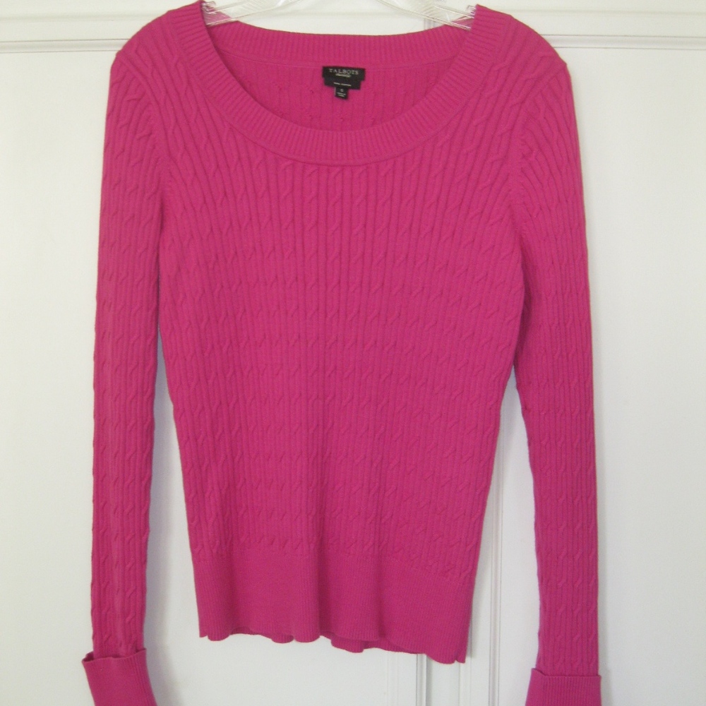 Talbots Cable Knit Raspberry Pullover Nwot, Sz S - image 4